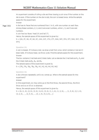 NCERT Mathematics Class 11 Solution Manual
SRIKANTH K S Page 611
Page | 611
 
