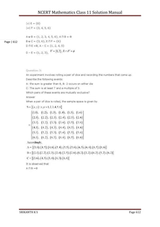 NCERT Mathematics Class 11 Solution Manual
SRIKANTH K S Page 612
Page | 612
 