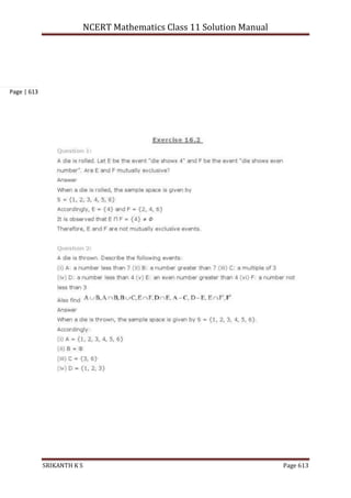 NCERT Mathematics Class 11 Solution Manual
SRIKANTH K S Page 613
Page | 613
 