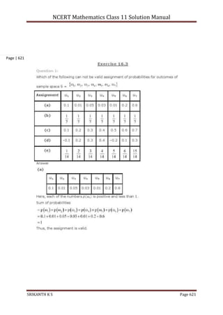NCERT Mathematics Class 11 Solution Manual
SRIKANTH K S Page 621
Page | 621
 