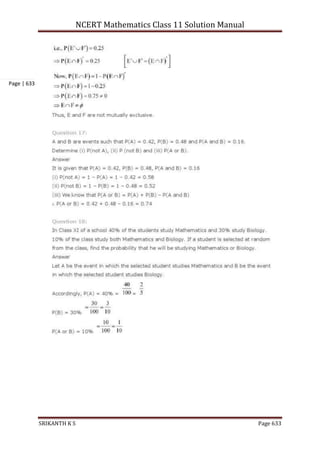 NCERT Mathematics Class 11 Solution Manual
SRIKANTH K S Page 633
Page | 633
 