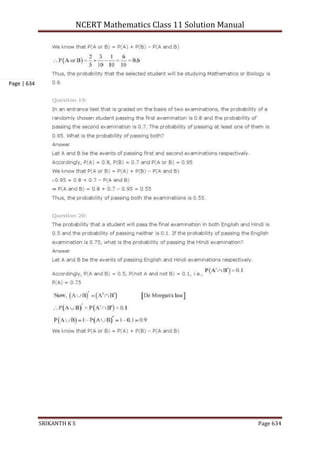 NCERT Mathematics Class 11 Solution Manual
SRIKANTH K S Page 634
Page | 634
 