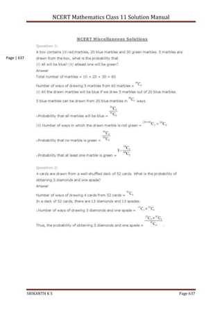 NCERT Mathematics Class 11 Solution Manual
SRIKANTH K S Page 637
Page | 637
 