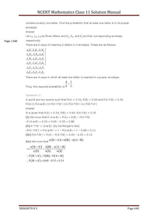 NCERT Mathematics Class 11 Solution Manual
SRIKANTH K S Page 640
Page | 640
 