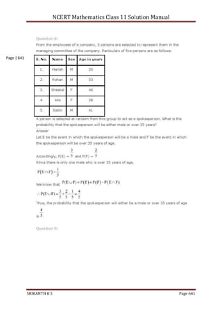 NCERT Mathematics Class 11 Solution Manual
SRIKANTH K S Page 641
Page | 641
 