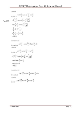 NCERT Mathematics Class 11 Solution Manual
SRIKANTH K S Page 74
Page | 74
 