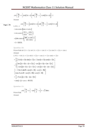 NCERT Mathematics Class 11 Solution Manual
SRIKANTH K S Page 78
Page | 78
 
