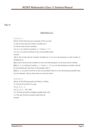 NCERT Mathematics Class 11 Solution Manual
SRIKANTH K S Page 8
Page | 8
 
