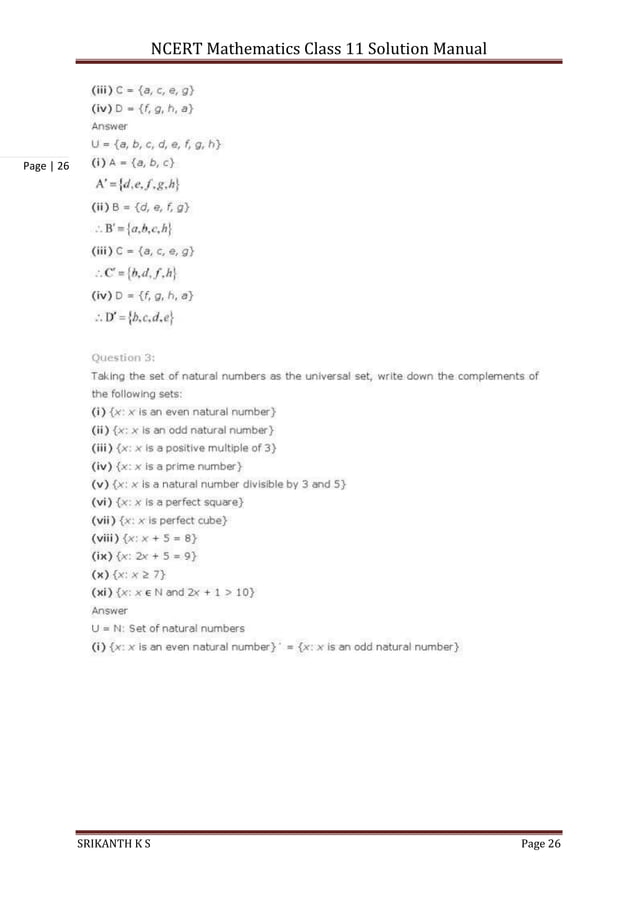 NCERT Class 11 Mathematics Solution Manual