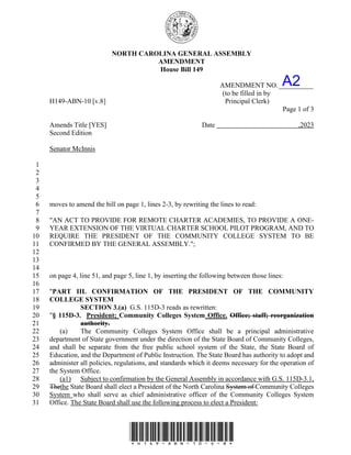 NORTH CAROLINA GENERAL ASSEMBLY
AMENDMENT
House Bill 149
AMENDMENT NO.__________
(to be filled in by
H149-ABN-10 [v.8] Pri...