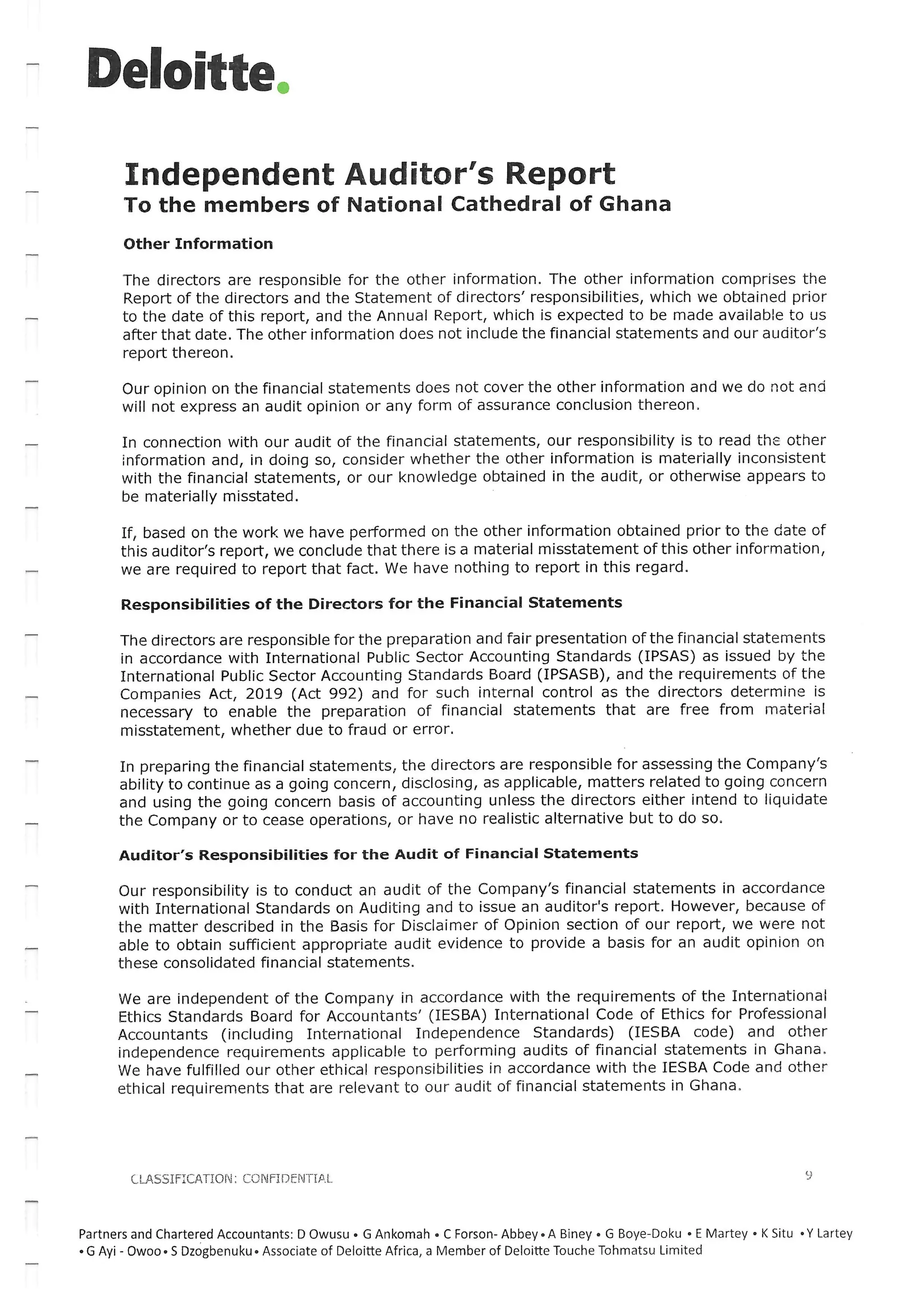 National Cathedral Ghana Audit Report by Deloitte