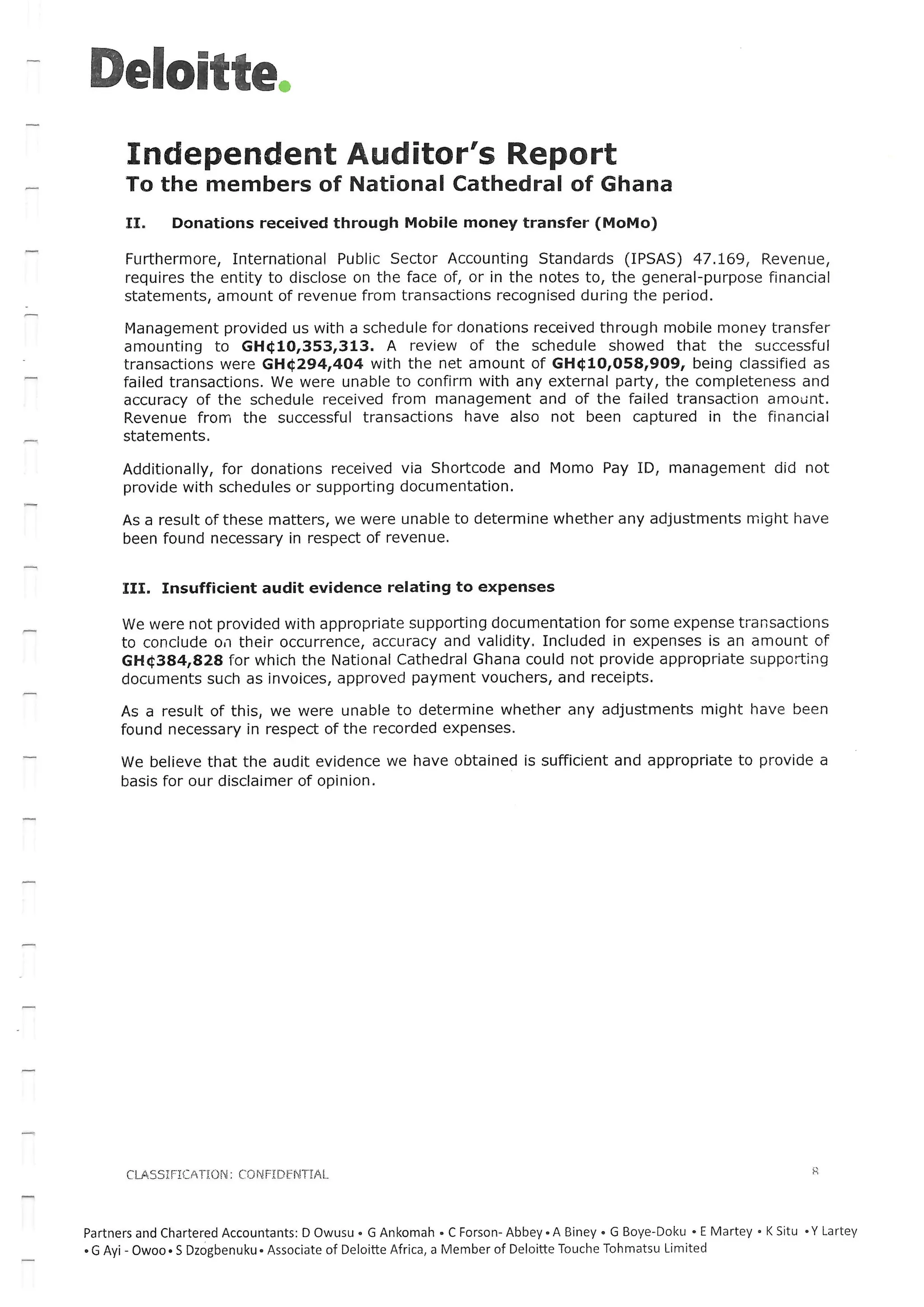 National Cathedral Ghana Audit Report by Deloitte