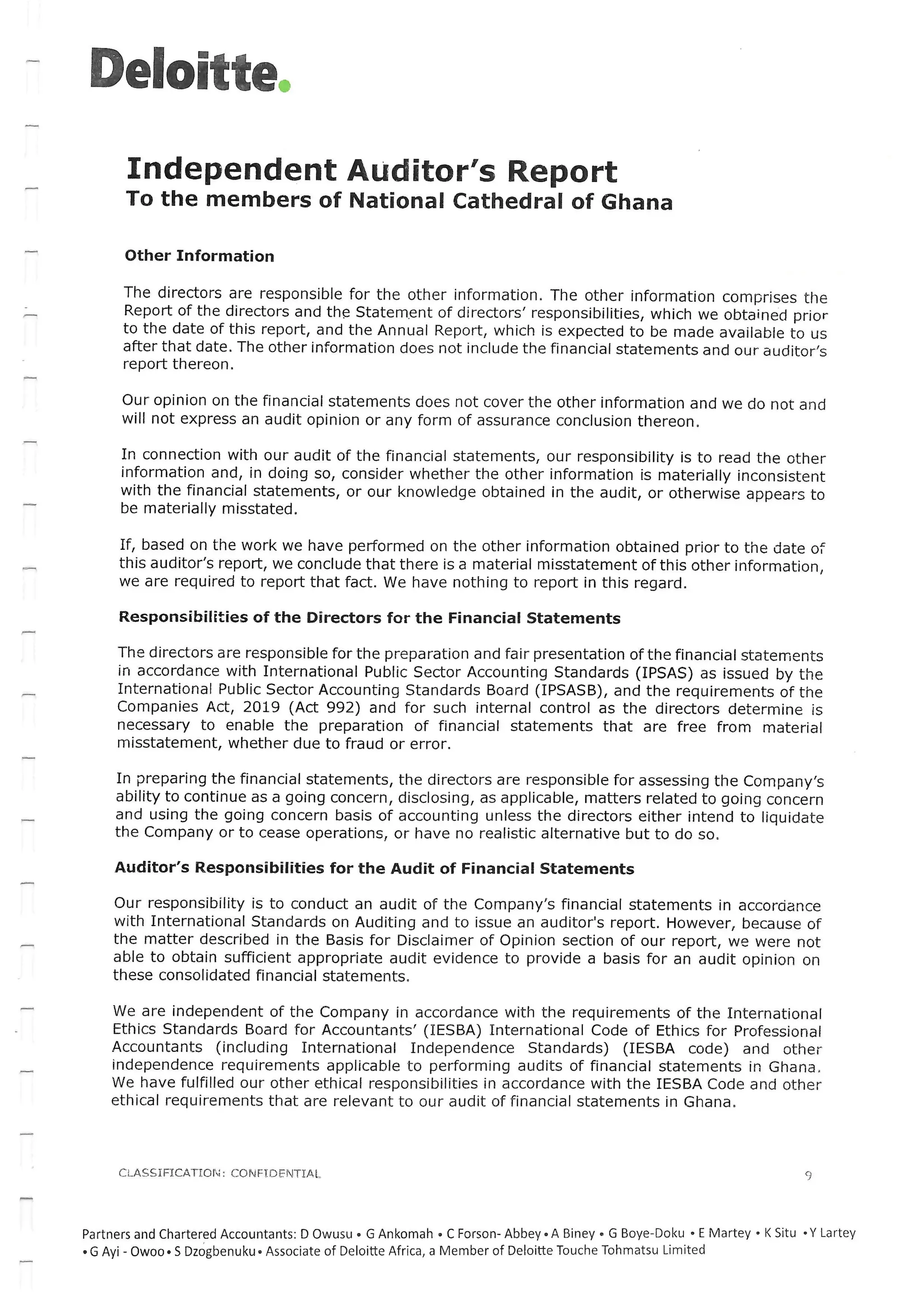 National Cathedral Ghana Audit Report by Deloitte