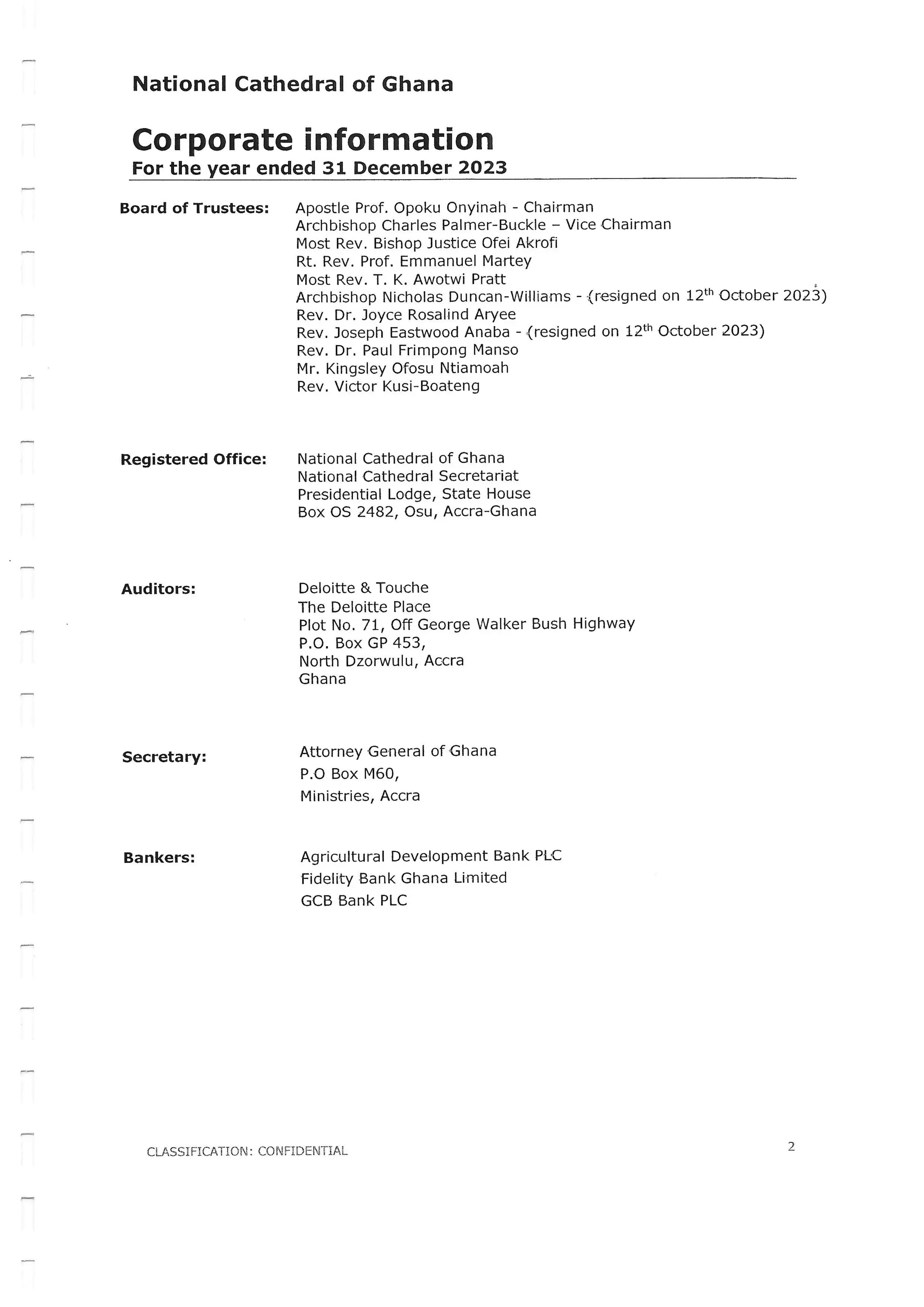 National Cathedral Ghana Audit Report by Deloitte