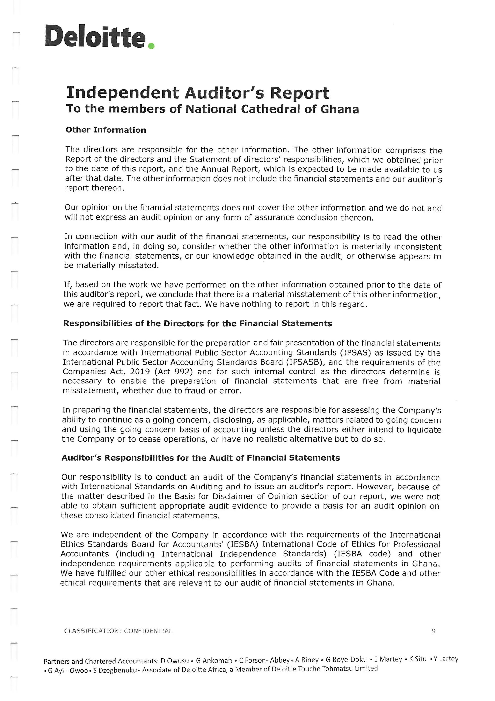 National Cathedral Ghana Audit Report by Deloitte