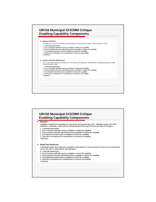 URISA Municipal GISCMM Critique
Enabling Capability Components




URISA Municipal GISCMM Critique
Enabling Capability Components
 