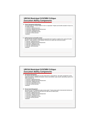 URISA Municipal GISCMM Critique
Execution Ability Components




URISA Municipal GISCMM Critique
Execution Ability Components
 