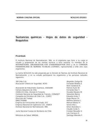 Nch 2245 hoja de seguridad para productos quimicos | PDF