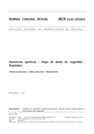 Nch 2245 hoja de seguridad para productos quimicos | PDF