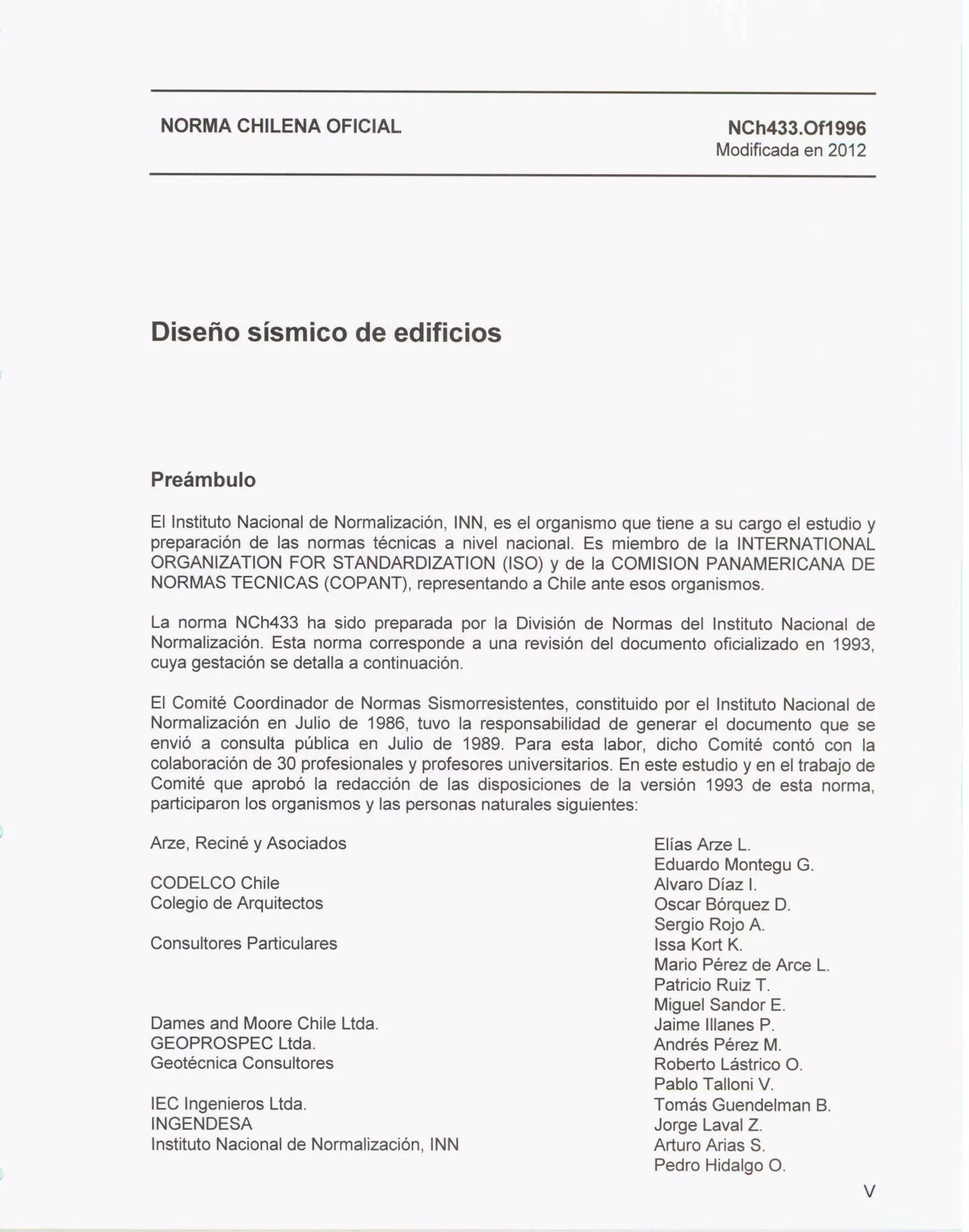 Nch 433 1996 - 2012 diseño sísmico de edificios | PDF