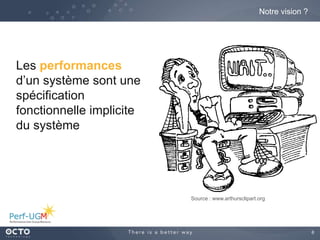 6
Notre vision ?
Source : www.arthursclipart.org
Les performances
d’un système sont une
spécification
fonctionnelle implicite
du système
 