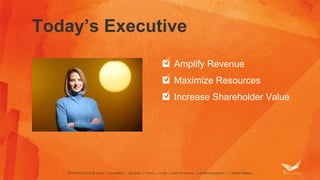 Today’s Executive
Amplify Revenue
Maximize Resources
Increase Shareholder Value
 