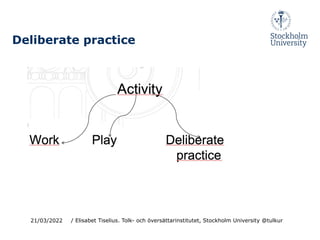 Deliberate practice
21/03/2022 / Elisabet Tiselius. Tolk- och översättarinstitutet, Stockholm University @tulkur
 