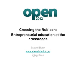 Crossing the Rubicon:
Entrepreneurial education at the
          crossroads

           Steve Blank
        www.steveblank.com
            @sgblank
 