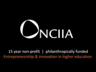 15 year non-profit  |  philanthropically funded Entrepreneurship & innovation in higher education  