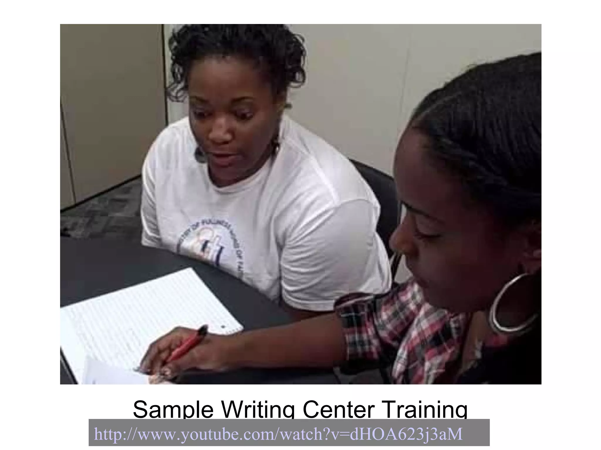 Sample Writing Center Training http://www.youtube.com/watch?v=dHOA623j3aM 
