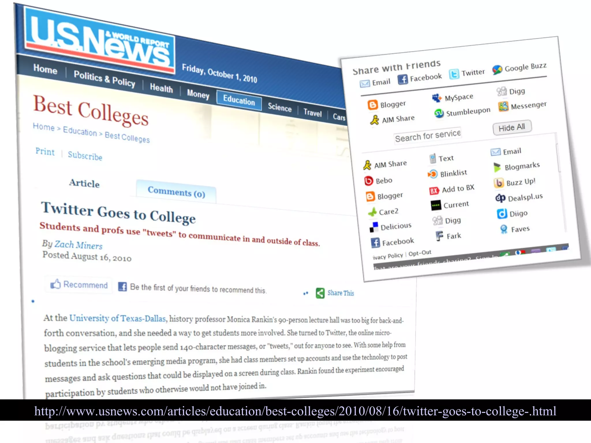 http://www.usnews.com/articles/education/best-colleges/2010/08/16/twitter-goes-to-college-.html 