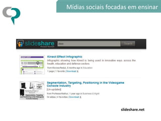 Mídias sociais focadas em ensinar




                   slideshare.net
 