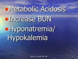 Metabolic Acidosis Increase BUN Hyponatremia/ Hypokalemia 