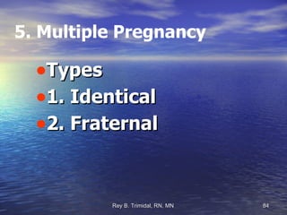 5. Multiple Pregnancy Types 1. Identical 2. Fraternal 