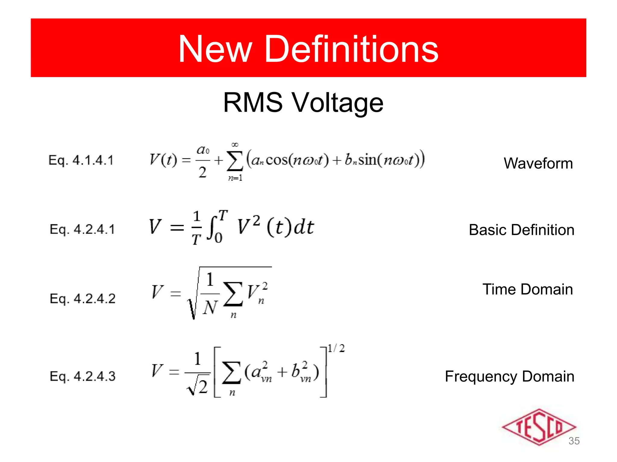 35
New Definitions
RMS Voltage
Basic Definition
Time Domain
Frequency Domain
Waveform
 