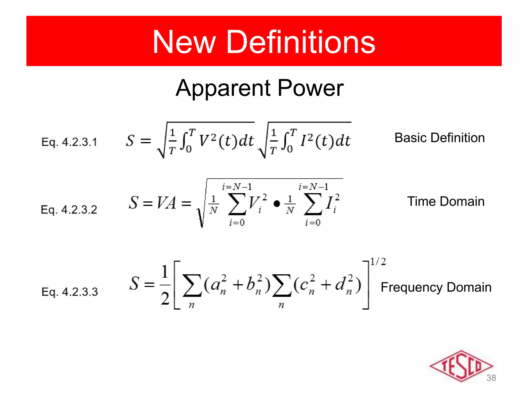 38
New Definitions
Apparent Power
Basic Definition
Time Domain
Frequency Domain
 