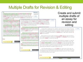 Create and submit
multiple drafts of
an essay for
revision and
editing
Multiple Drafts for Revision & Editing
 