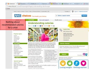 Nothing about
recommended calories
for a child
 