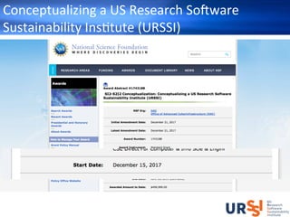 Conceptualizing	a	US	Research	So5ware	
Sustainability	Ins:tute	(URSSI)	
 