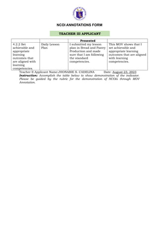 Sample Annotation Form NCOI Annotations Form for Teacher VII Applicant.docx