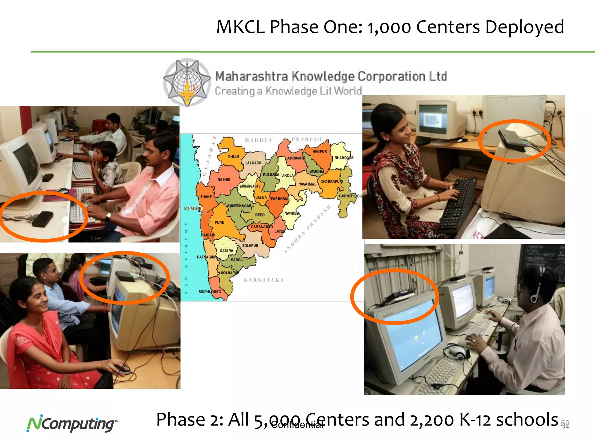 52Confidential 52
MKCL Phase One: 1,000 Centers Deployed
Phase 2: All 5,000 Centers and 2,200 K-12 schools
 