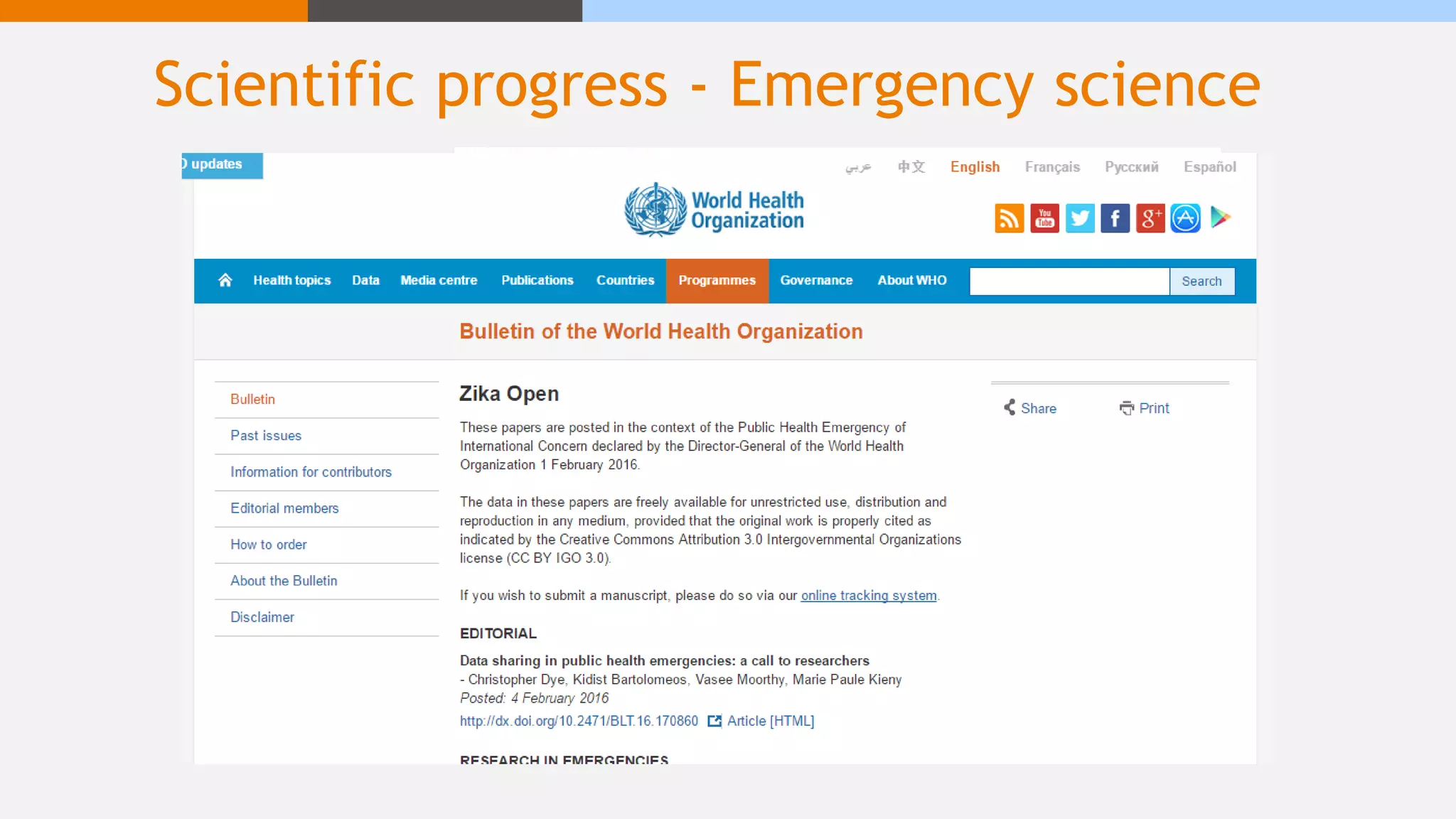 Scientific progress - Emergency science
 