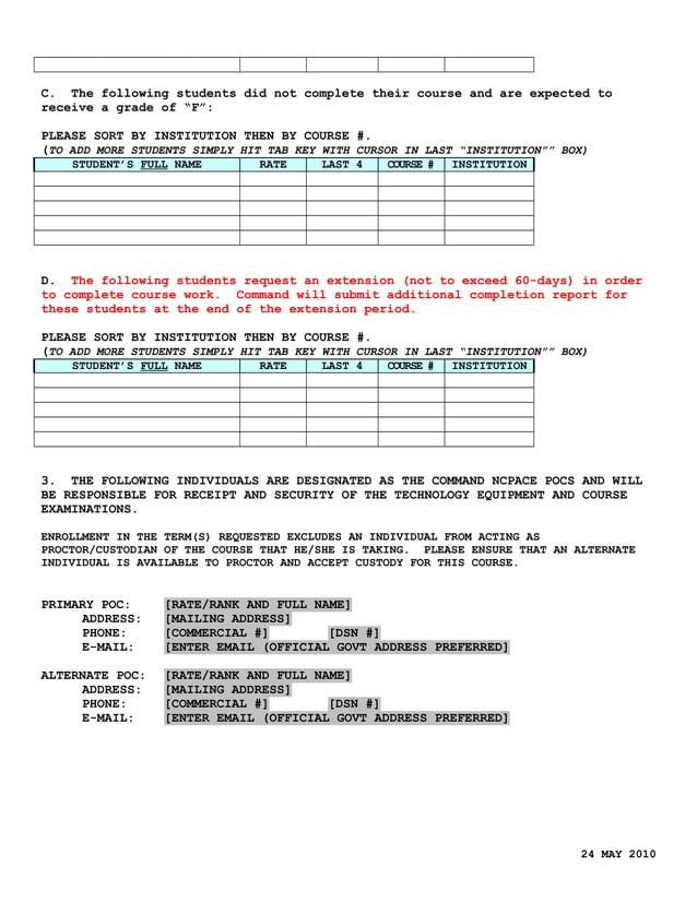 Ncpace dl completion report template PDF