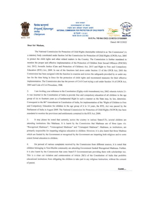 NCPCR letter on madrassas.pdf