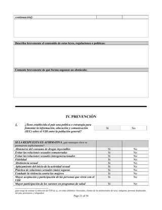 INSTRUMENTO DE OBSERVACION DE COMPROMISOS Y POLITICAS SOBRE VIH/SIDA