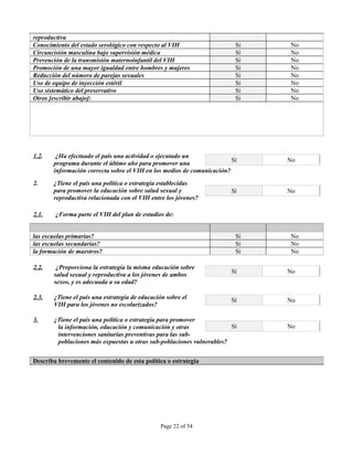 INSTRUMENTO DE OBSERVACION DE COMPROMISOS Y POLITICAS SOBRE VIH/SIDA