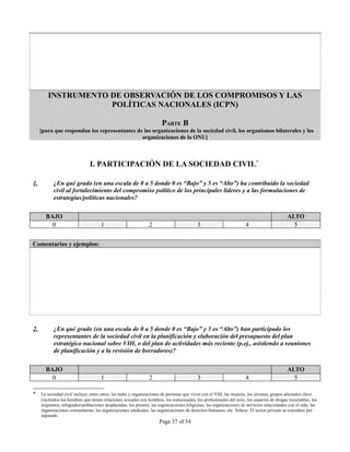 INSTRUMENTO DE OBSERVACION DE COMPROMISOS Y POLITICAS SOBRE VIH/SIDA