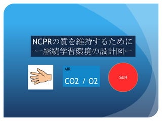 NCPRの質を維持するために
ー継続学習環境の設計図ー
    AIR

               SUN
    CO2 / O2
 