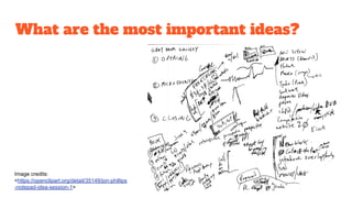 What are the most important ideas?
Image credits:
<https://openclipart.org/detail/35149/jon-phillips
-notepad-idea-session-1>
 