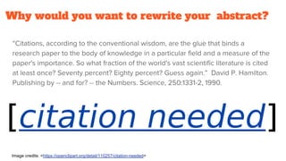 Image credits: <https://openclipart.org/detail/110257/citation-needed>
Why would you want to rewrite your abstract?
 